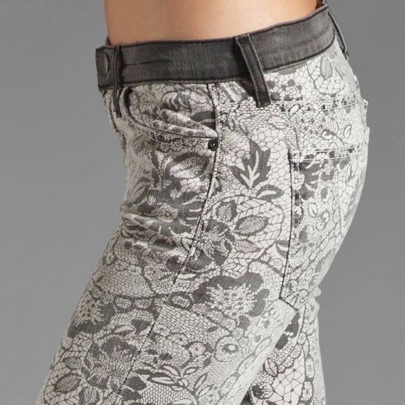 CURRENT ELLIOTT New Jeans Ankle Skinny Light Grey Black Lace Floral Women's HPπ - Picture 7 of 17